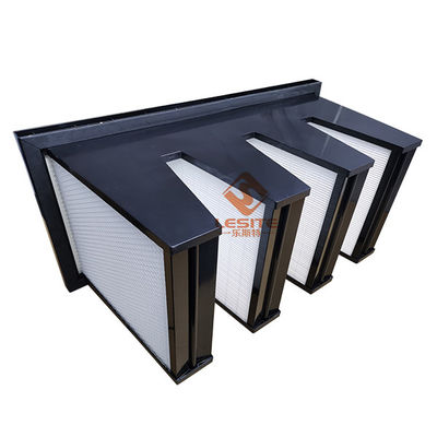 ความจุสูง V Bank H13 500Pa เครื่องกรองอากาศประสิทธิภาพสูงสีดำ