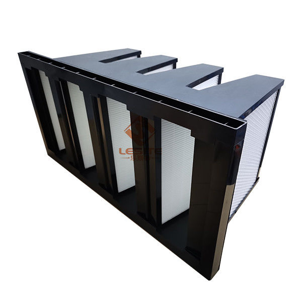 ความจุสูง V Bank H13 500Pa เครื่องกรองอากาศประสิทธิภาพสูงสีดำ